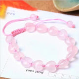Pink Crystal Heart Bead Bracelet Adjustable Bangle Jewelry DIY Carved