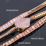 Pink Crystal & Rhodochrosite 5-circle Wrap Bracelet Women Summer Jewelry