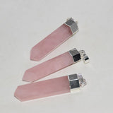 Natural Pink Crystal Rose Quartz Pendant Hexagonal Stone Silver Plating Jewelry