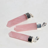 Natural Pink Crystal Rose Quartz Pendant Hexagonal Stone Silver Plating Jewelry