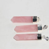 Natural Pink Crystal Rose Quartz Pendant Hexagonal Stone Silver Plating Jewelry