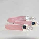 Natural Pink Crystal Rose Quartz Pendant Hexagonal Stone Silver Plating Jewelry