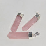 Natural Pink Crystal Rose Quartz Pendant Hexagonal Stone Silver Plating Jewelry