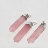Natural Pink Crystal Rose Quartz Pendant Hexagonal Stone Silver Plating Jewelry