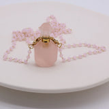 Pink Crystal Stone Perfume Bottle Pendant DIY Necklace Jewelry