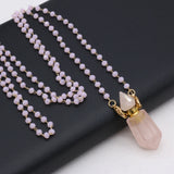 Natural Pink Crystal Stone Perfume Bottle Pendant for Necklace DIY