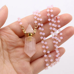 Natural Pink Crystal Stone Perfume Bottle Pendant for Necklace DIY