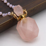 Pink Crystal Stone Perfume Bottle Pendant DIY Necklace Jewelry