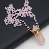 Natural Pink Crystal Stone Perfume Bottle Pendant for Necklace DIY