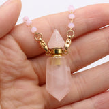 Natural Pink Crystal Stone Perfume Bottle Pendant for Necklace DIY