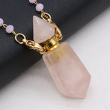 Natural Pink Crystal Stone Perfume Bottle Pendant for Necklace DIY