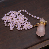 Natural Pink Crystal Stone Perfume Bottle Pendant for Necklace DIY