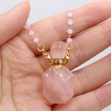 Pink Crystal Stone Perfume Bottle Pendant DIY Necklace Jewelry