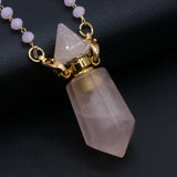 Natural Pink Crystal Stone Perfume Bottle Pendant for Necklace DIY