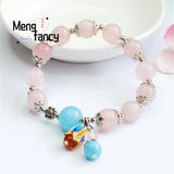 Pink Crystal Silver Flower Tassel Beaded Bracelet Women Jewelry Gift