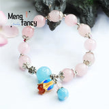 Pink Crystal Silver Flower Tassel Beaded Bracelet Women Jewelry Gift