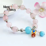 Pink Crystal Silver Flower Tassel Beaded Bracelet Women Jewelry Gift