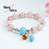 Pink Crystal Silver Flower Tassel Beaded Bracelet Women Jewelry Gift