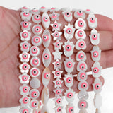 Pink Evil Eye Beads Hearts Mother of Pearl Shell for Jewelry Making