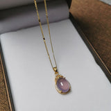 Pink Jade Water Drop Pendant Necklace Vintage Sterling Silver Choker