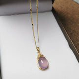 Pink Jade Water Drop Pendant Necklace Vintage Sterling Silver Choker