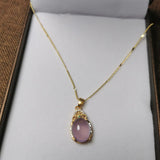 Pink Jade Water Drop Pendant Necklace Vintage Sterling Silver Choker