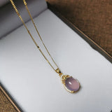 Pink Jade Water Drop Pendant Necklace Vintage Sterling Silver Choker