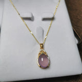Pink Jade Water Drop Pendant Necklace Vintage Sterling Silver Choker