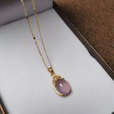 Pink Jade Water Drop Pendant Necklace Vintage Sterling Silver Choker