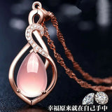Pink Jade Water Drop Pendant Necklace 925 Silver Jewelry for Women