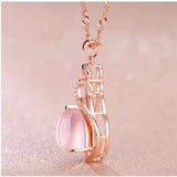 Pink Jade Water Drop Pendant Necklace 925 Silver Jewelry for Women