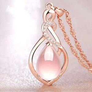 Pink Jade Water Drop Pendant Necklace 925 Silver Jewelry for Women