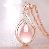 Pink Jade Water Drop Pendant Necklace 925 Silver Jewelry for Women