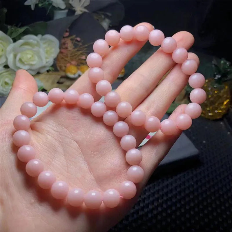 Pink Opal Bracelet Round Beads Crystal Quartz Healing Stone Jewelry