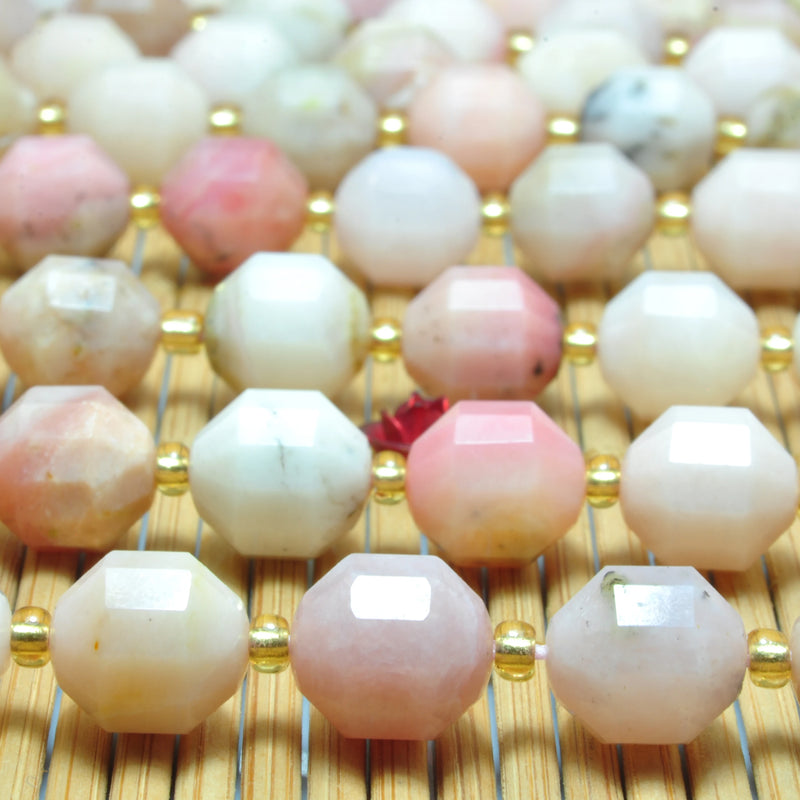 Natural Pink Opal Faceted Double Terminated Point Beads Gemstone Bracelet