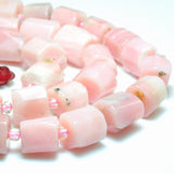 Natural Pink Opal Faceted Tube Beads Loose Gemstone for Jewelry Making