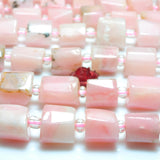 Natural Pink Opal Faceted Tube Beads Loose Gemstone for Jewelry Making