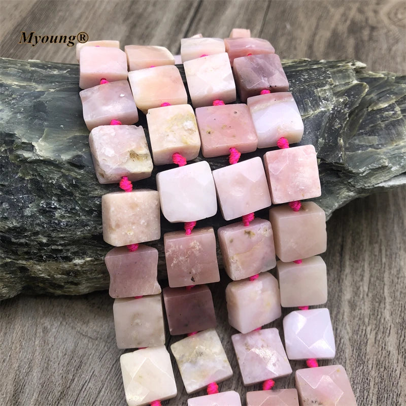 Pink Opal Quartz Square Slice Stone Beads DIY Jewelry Making