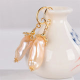 Pink Pearl Baroque Earrings 18KGP Chain Dangle