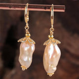 Pink Pearl Baroque Earrings 18KGP Chain Dangle