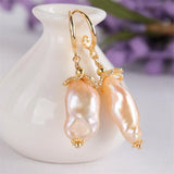Pink Pearl Baroque Earrings 18KGP Chain Dangle
