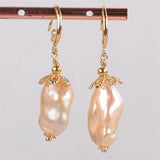 Pink Pearl Baroque Earrings 18KGP Chain Dangle