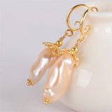Pink Pearl Baroque Earrings 18KGP Chain Dangle