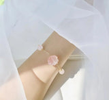 Pink Quartz Bead Bracelet Chinese Style 14K Filled
