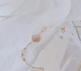 Pink Quartz Bead Bracelet Chinese Style 14K Filled