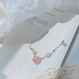 Pink Quartz Bead Bracelet Chinese Style 14K Filled