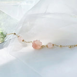 Pink Quartz Bead Bracelet Chinese Style 14K Filled