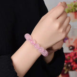 Pink Quartz Crystal Charm Beads Bracelet Women Jewelry