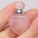 Pink Quartz Heart Shape Perfume Bottle Pendant for Jewelry Making