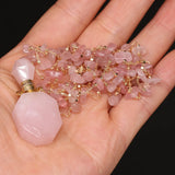 Pink Quartz Perfume Bottle Necklace with Steel Chain